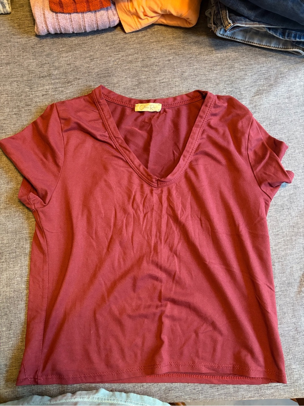 Olivia Rae V-Neck Short Sleeve Tee in Deep Red
